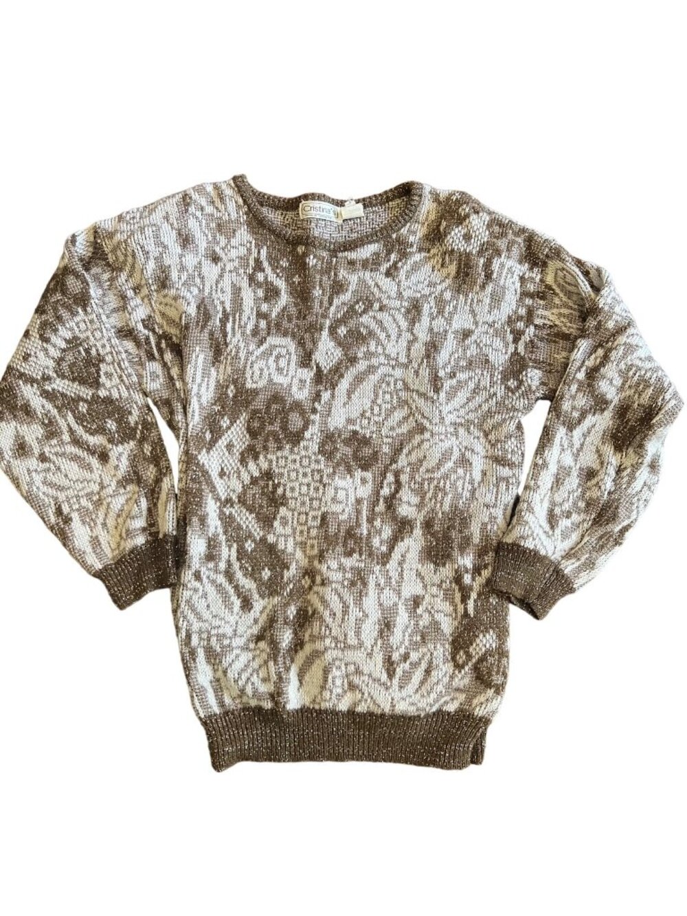 Vintage 80's Cristina's Brown Metallic Long Sleeve Sweater Size Medium